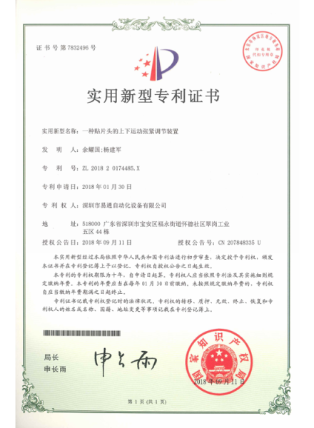 A kind of up and down motion tensioning adjustment device of the patch head